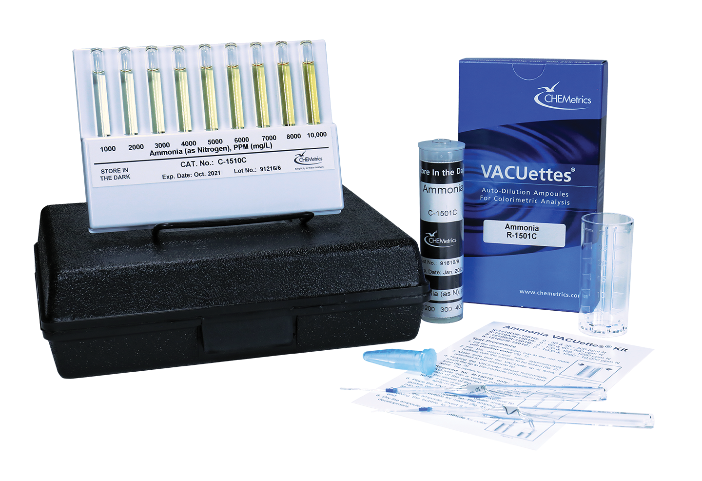 K-1510B氨VACUettes®视觉高范围测试套件的包装和内容